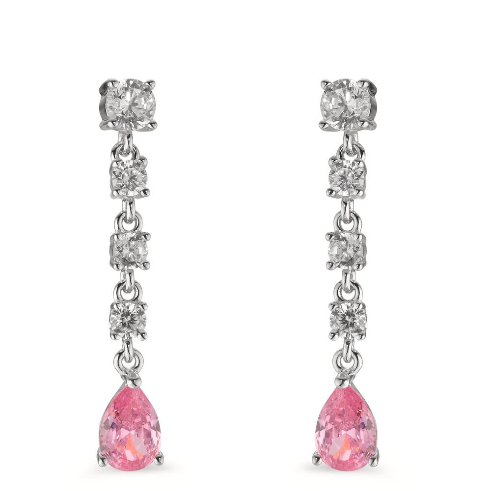 Pendientes Plata Circonita rosa, 10 piedras Rodio plateado