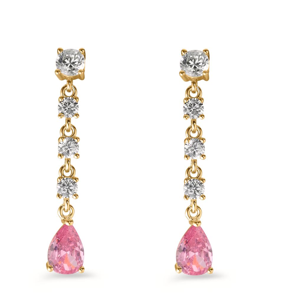 Pendientes Plata Circonita rosa, 10 piedras Amarillo Dorado