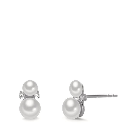 Pendientes Plata Circonita 4 piedras Rodio plateado Perla cultivada de agua dulce