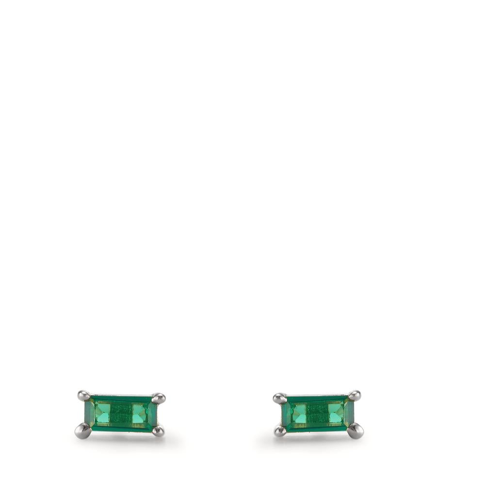 Pendientes Plata Circonita verde, 2 piedras Rodio plateado