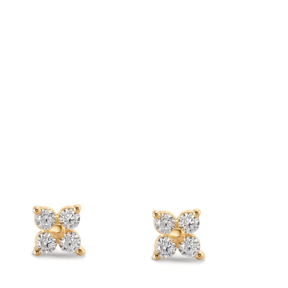 Pendientes Plata Circonita 8 piedras Amarillo Dorado Flor Ø4.5 mm