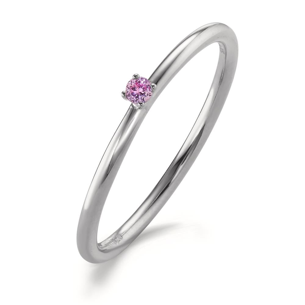 Anillo Plata Circonita rosa, 2 mm Rodio plateado