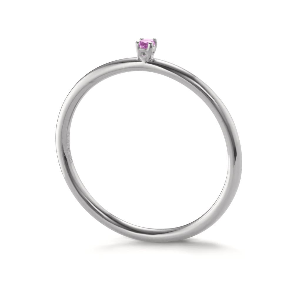 Anillo Plata Circonita rosa, 2 mm Rodio plateado