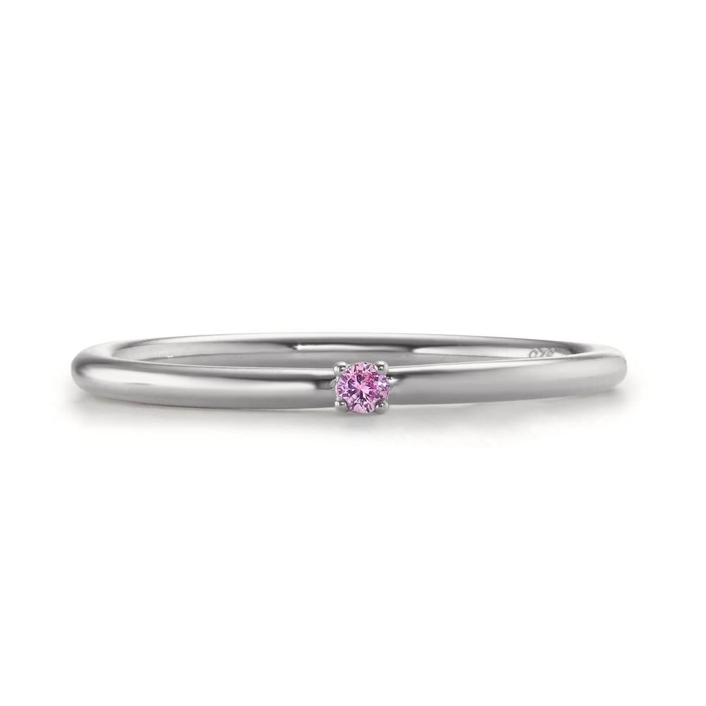 Anillo Plata Circonita rosa, 2 mm Rodio plateado