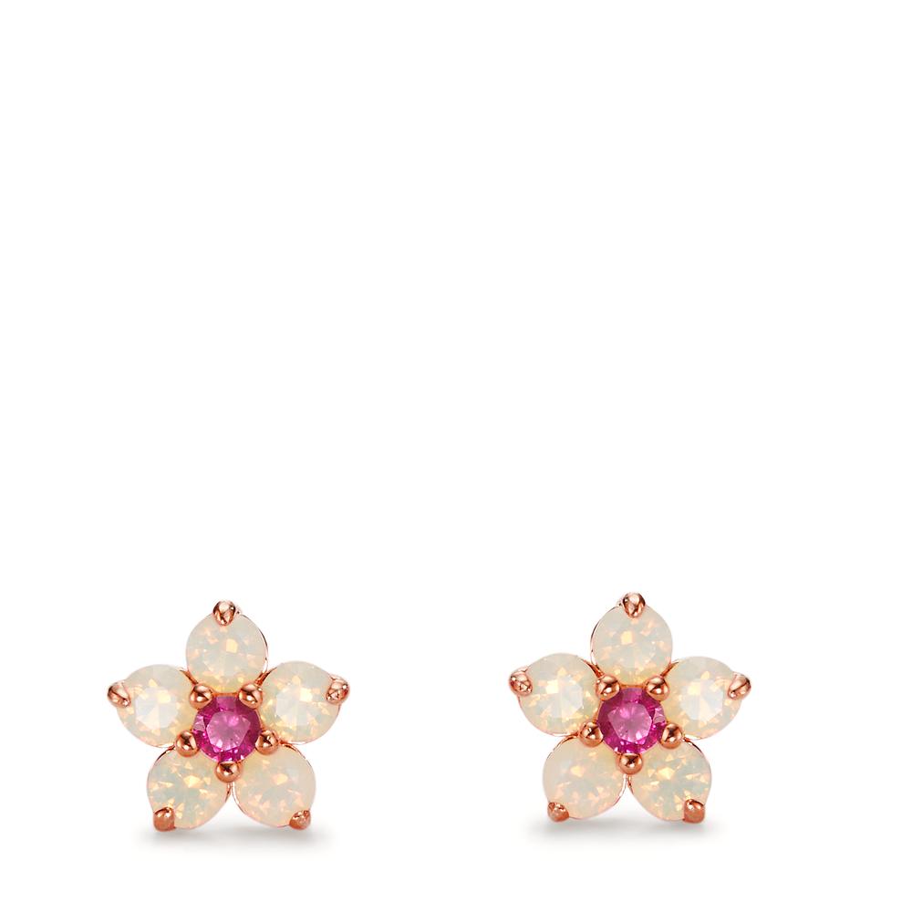 Pendientes Plata Circonita 12 piedras Rosa Dorado Flor Ø8.5 mm