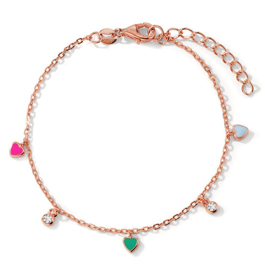 Pulsera Plata Circonita 2 piedras Rosa Dorado Corazón 16-19 cm