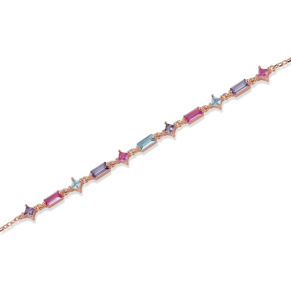 Pulsera Plata Circonita 11 piedras Rosa Dorado 16-19 cm