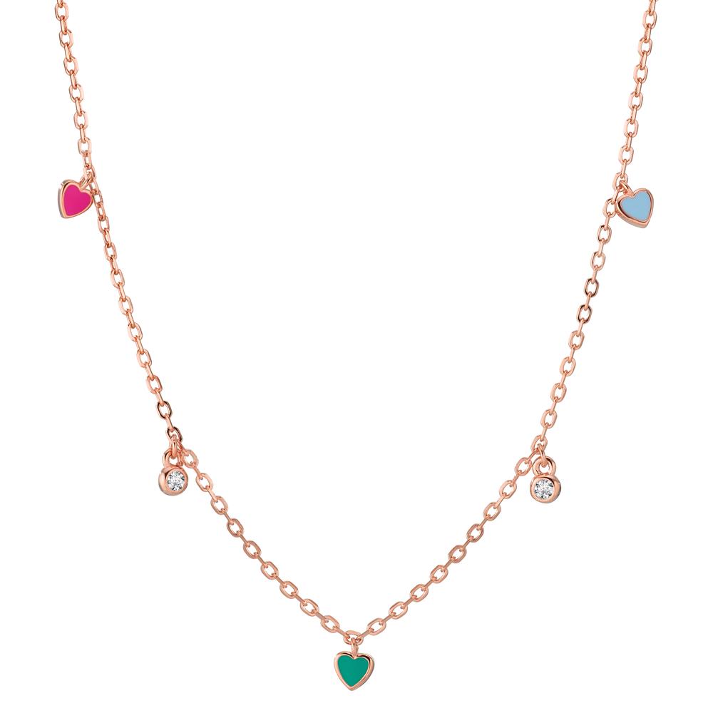 Collar Plata Circonita 2 piedras Rosa Dorado Corazón 34-41 cm