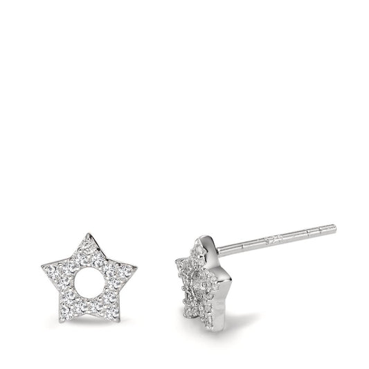 Pendientes Plata Circonita blanco Rodio plateado estrella Ø7 mm