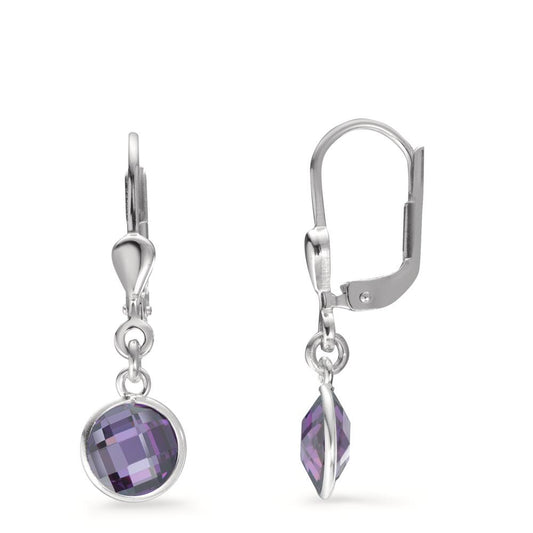 Pendientes Plata Circonita Violeta, 2 piedras Ø6 mm