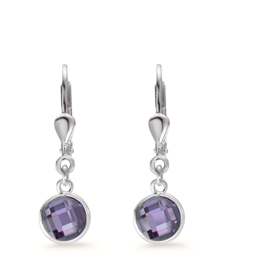 Pendientes Plata Circonita Violeta, 2 piedras Ø6 mm