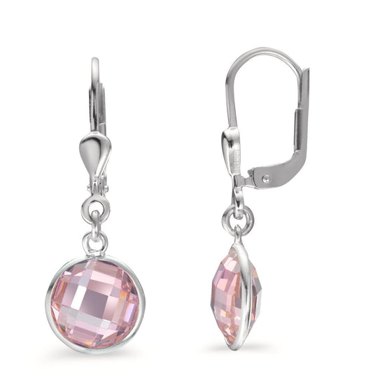 Pendientes Plata Circonita rosa, 2 piedras Ø8 mm