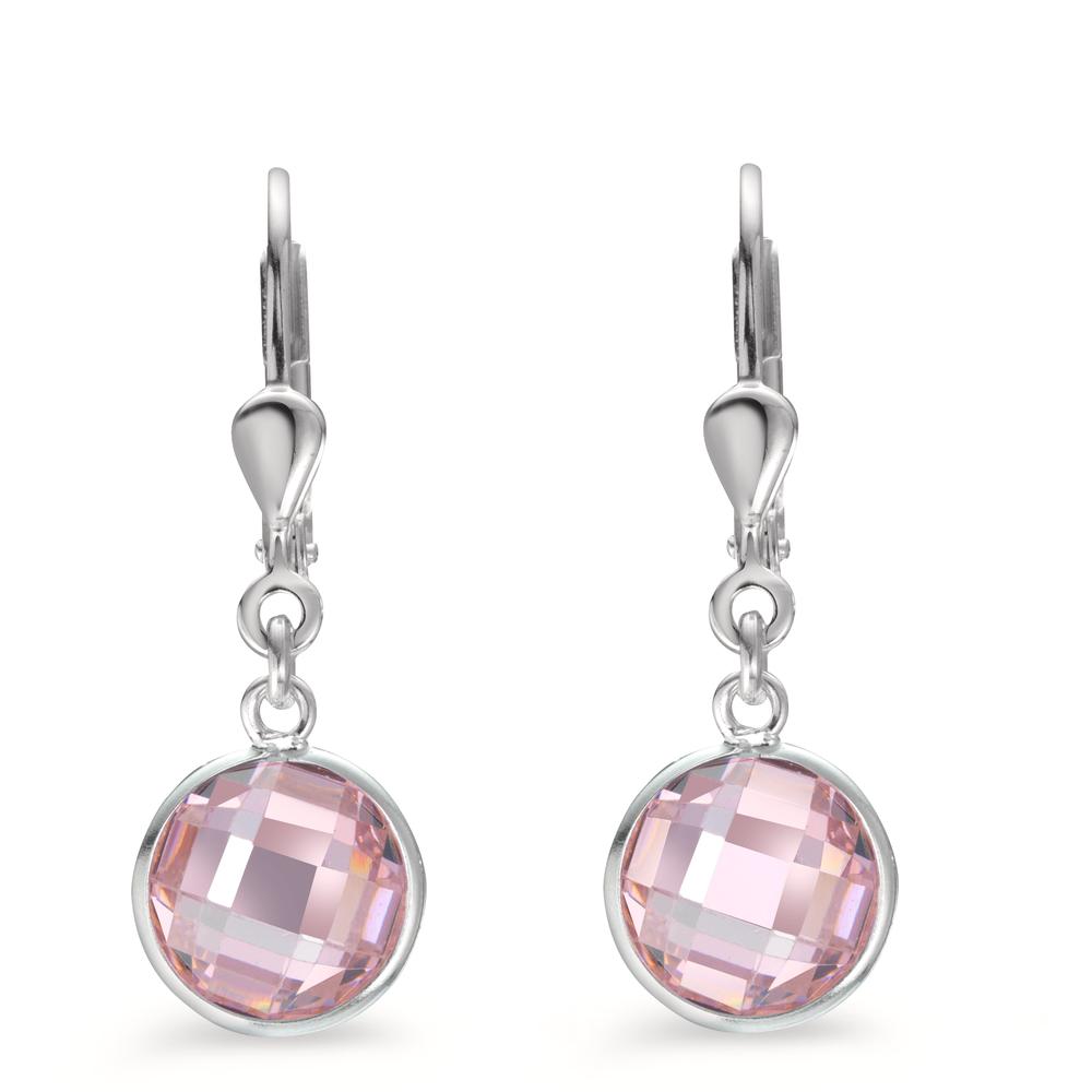 Pendientes Plata Circonita rosa, 2 piedras Ø8 mm