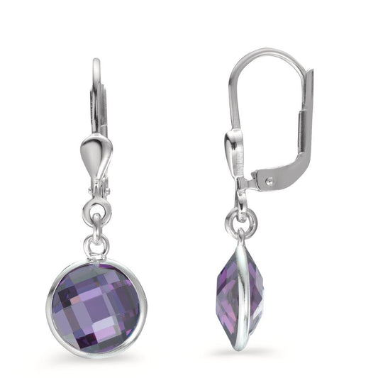 Pendientes Plata Circonita Violeta, 2 piedras Ø8 mm