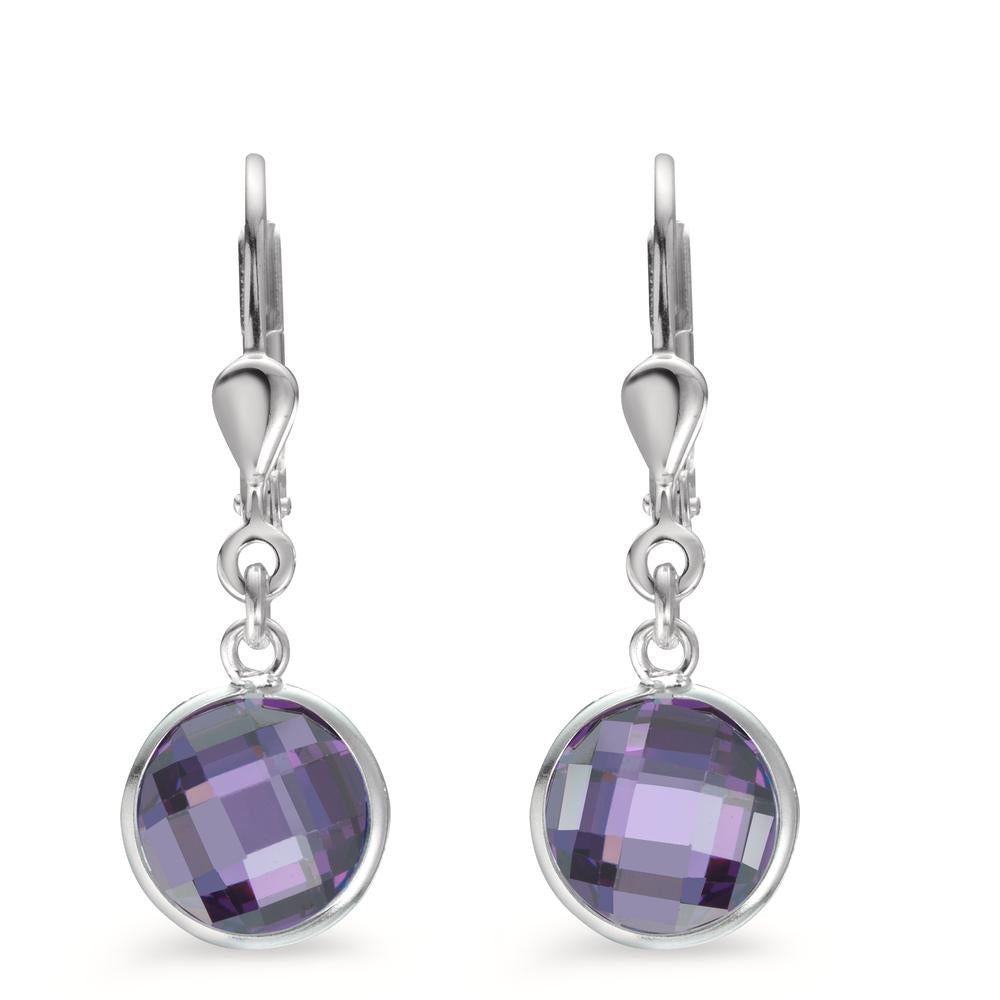 Pendientes Plata Circonita Violeta, 2 piedras Ø8 mm