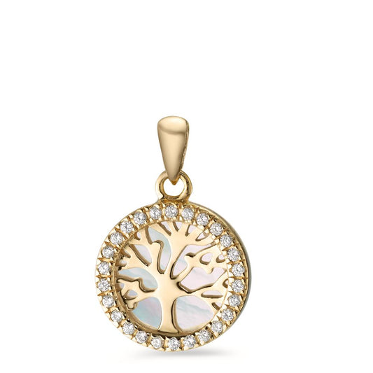 Colgante Plata Circonita Amarillo Dorado Madre perla árbol de la vida Ø12 mm