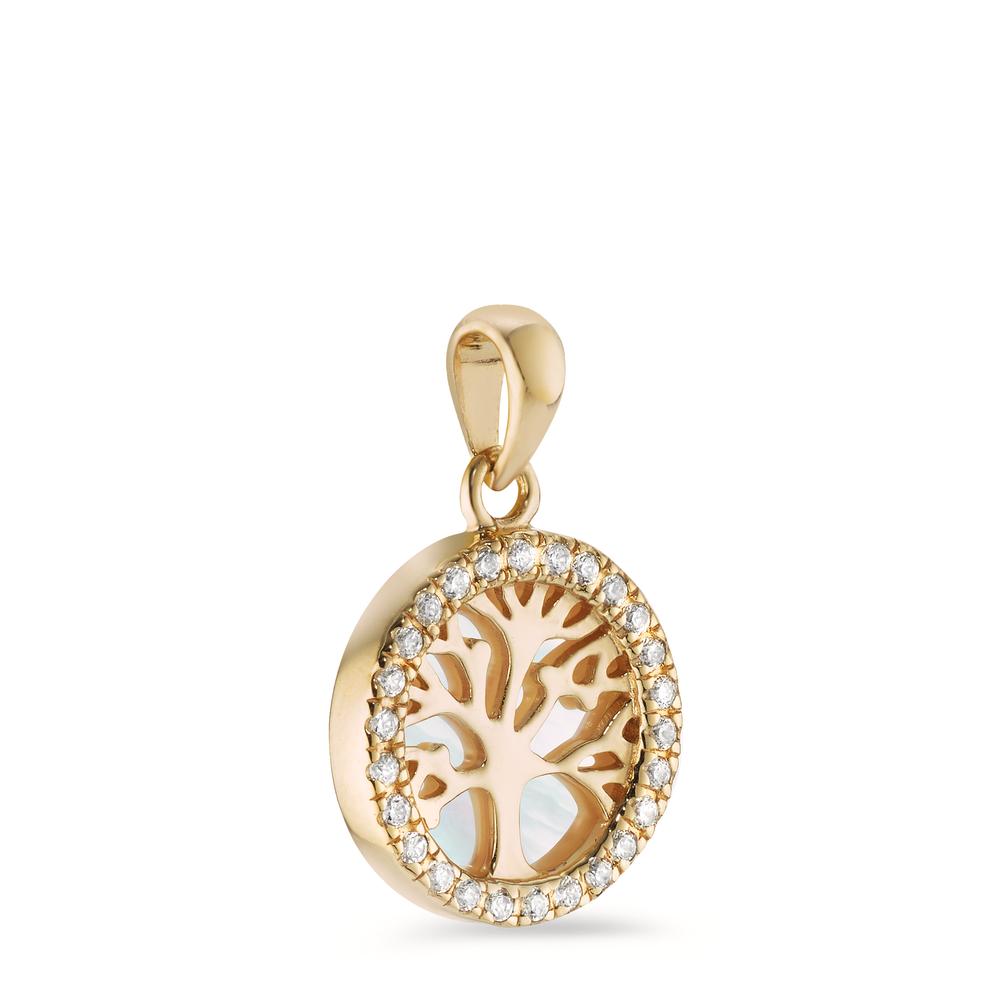 Colgante Plata Circonita Amarillo Dorado Madre perla árbol de la vida Ø12 mm