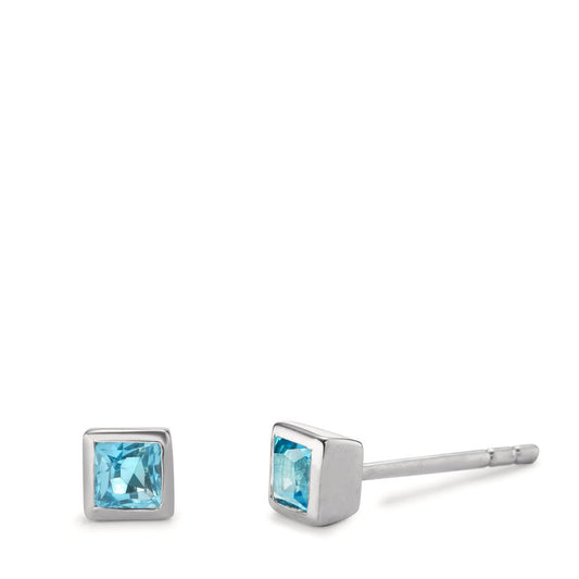 Pendientes Plata Topacio azul, 2 piedras Rodio plateado Ø4 mm