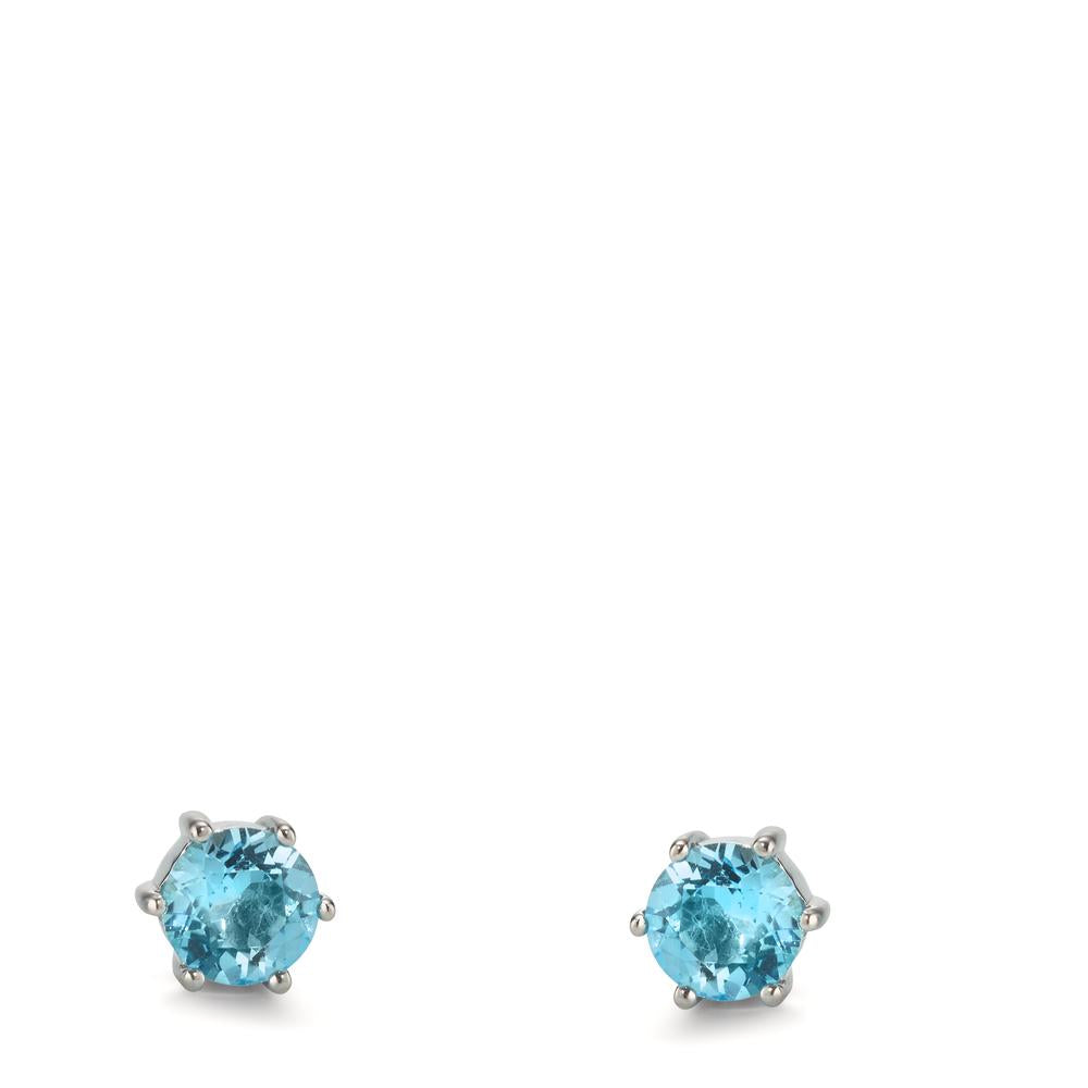 Pendientes Plata Topacio azul, 2 piedras Rodio plateado Ø4.5 mm