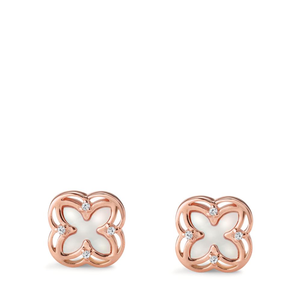 Pendientes Plata Circonita 8 piedras Rosa Dorado Madre perla Ø9.5 mm