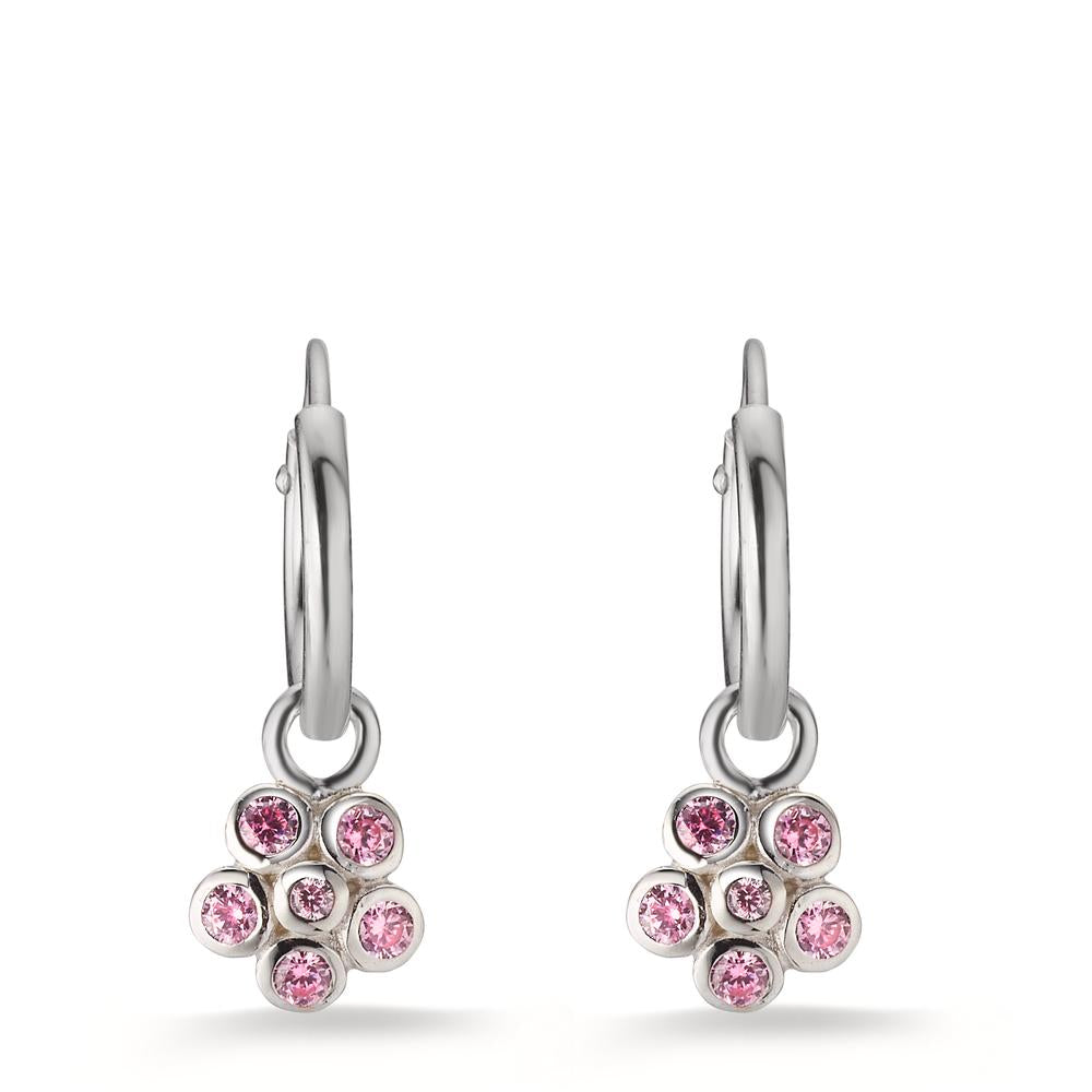 Aros con colgante Plata Circonita rosa, 12 piedras Rodio plateado Flor Ø6 mm