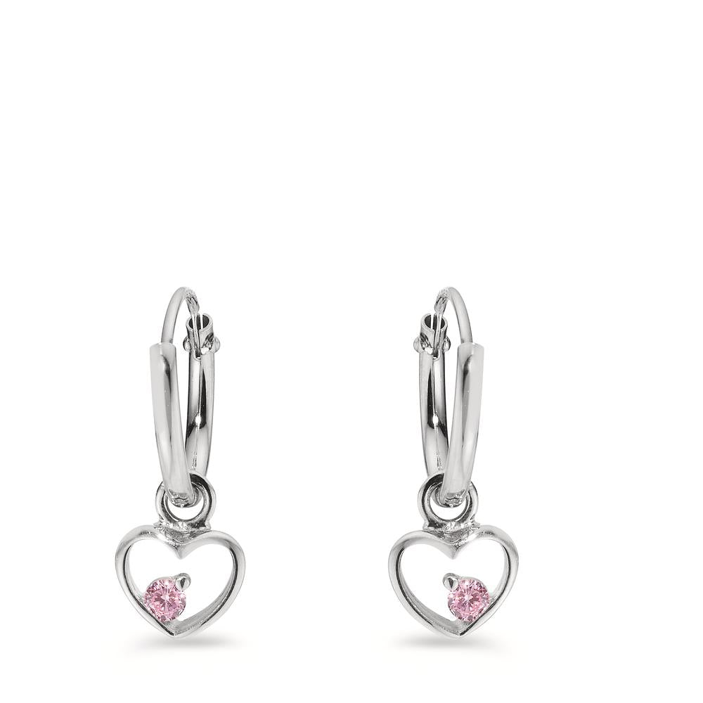 Aros con colgante Plata Circonita rosa Rodio plateado Corazón Ø8 mm