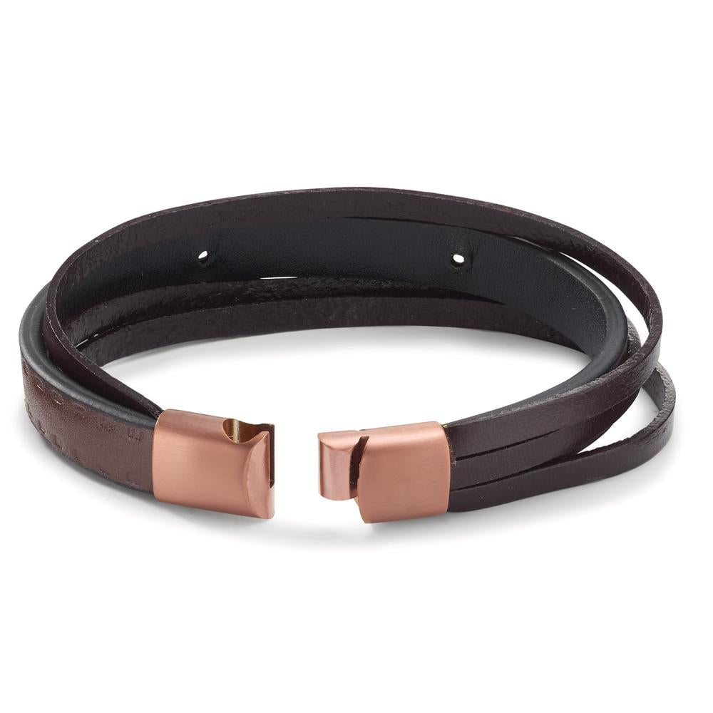 Pulsera Acero inoxidable, Cuero Marrón Recubierto de IP 20.5 cm