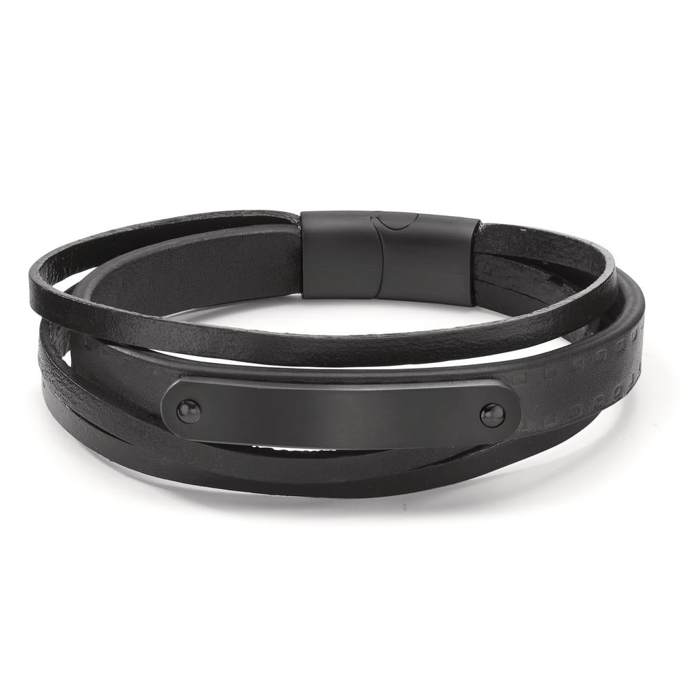 Pulsera Acero inoxidable, Cuero Negro Recubierto de IP 20.5 cm