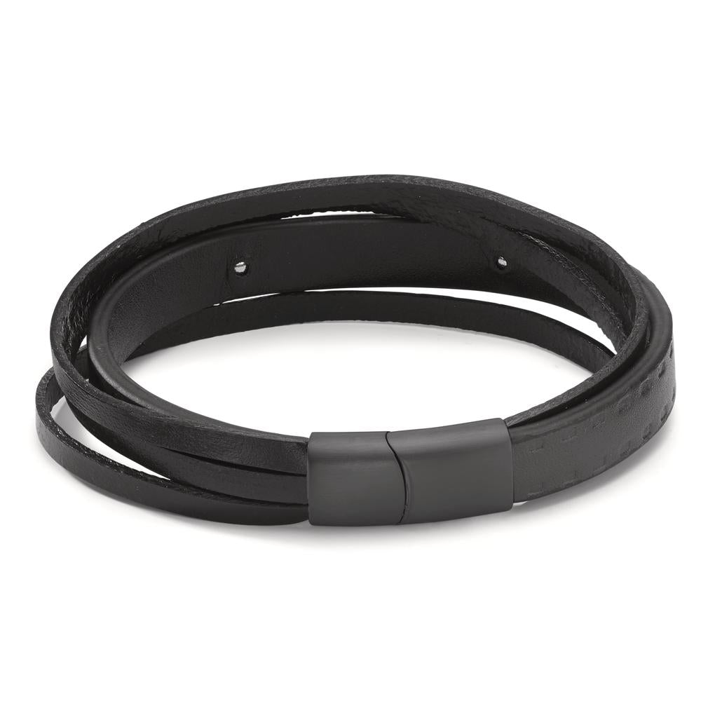 Pulsera Acero inoxidable, Cuero Negro Recubierto de IP 20.5 cm