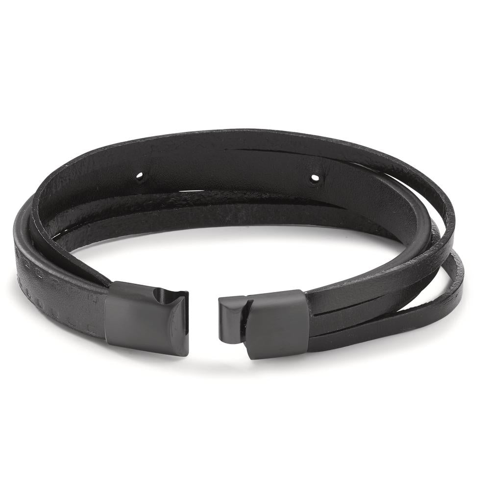 Pulsera Acero inoxidable, Cuero Negro Recubierto de IP 20.5 cm