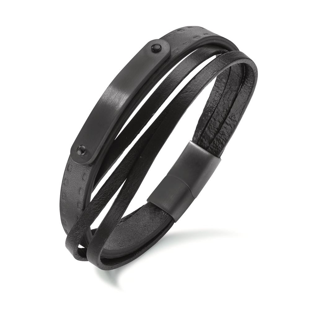 Pulsera Acero inoxidable, Cuero Negro Recubierto de IP 20.5 cm