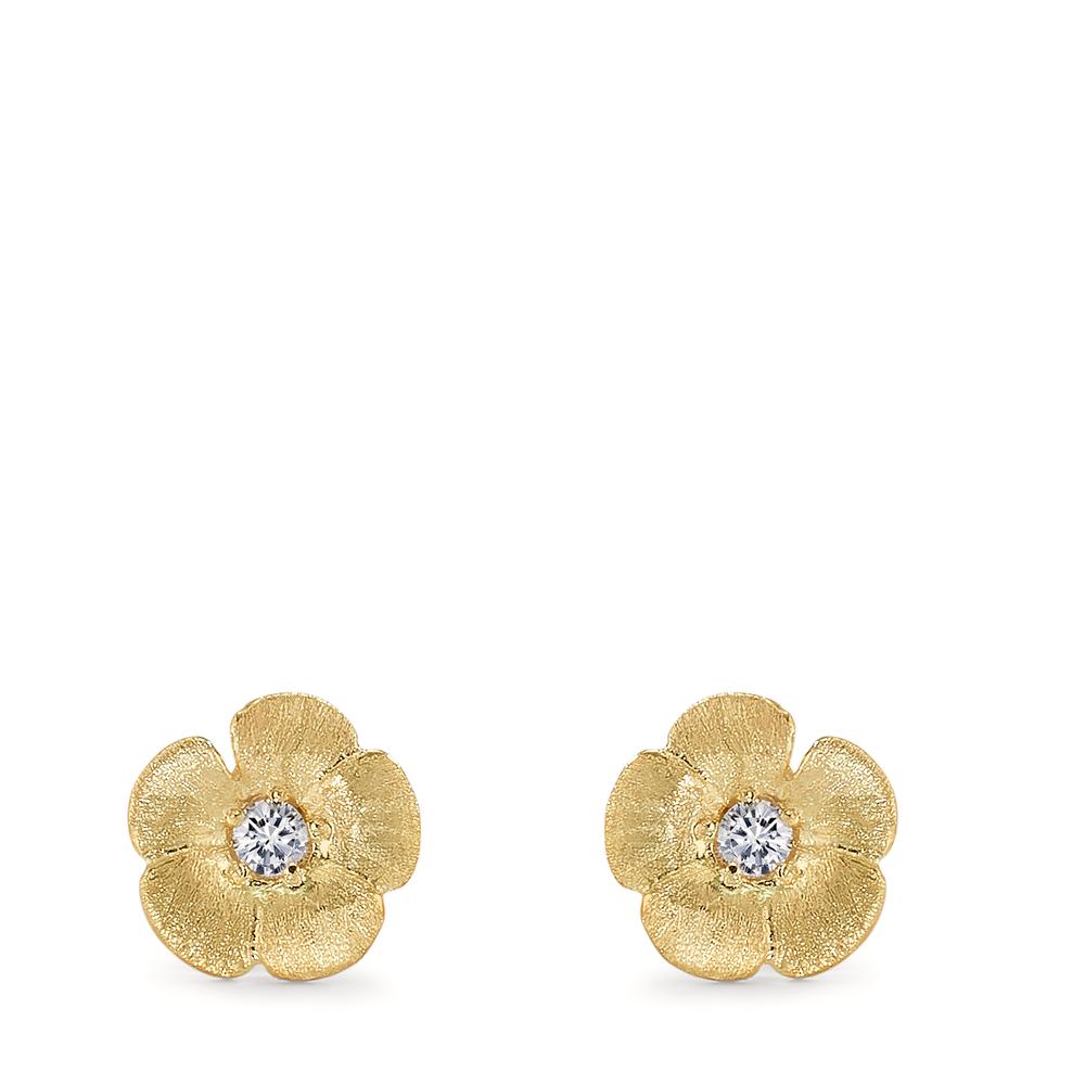 Pendientes Plata Circonita 2 piedras Amarillo Dorado Flor Ø8 mm