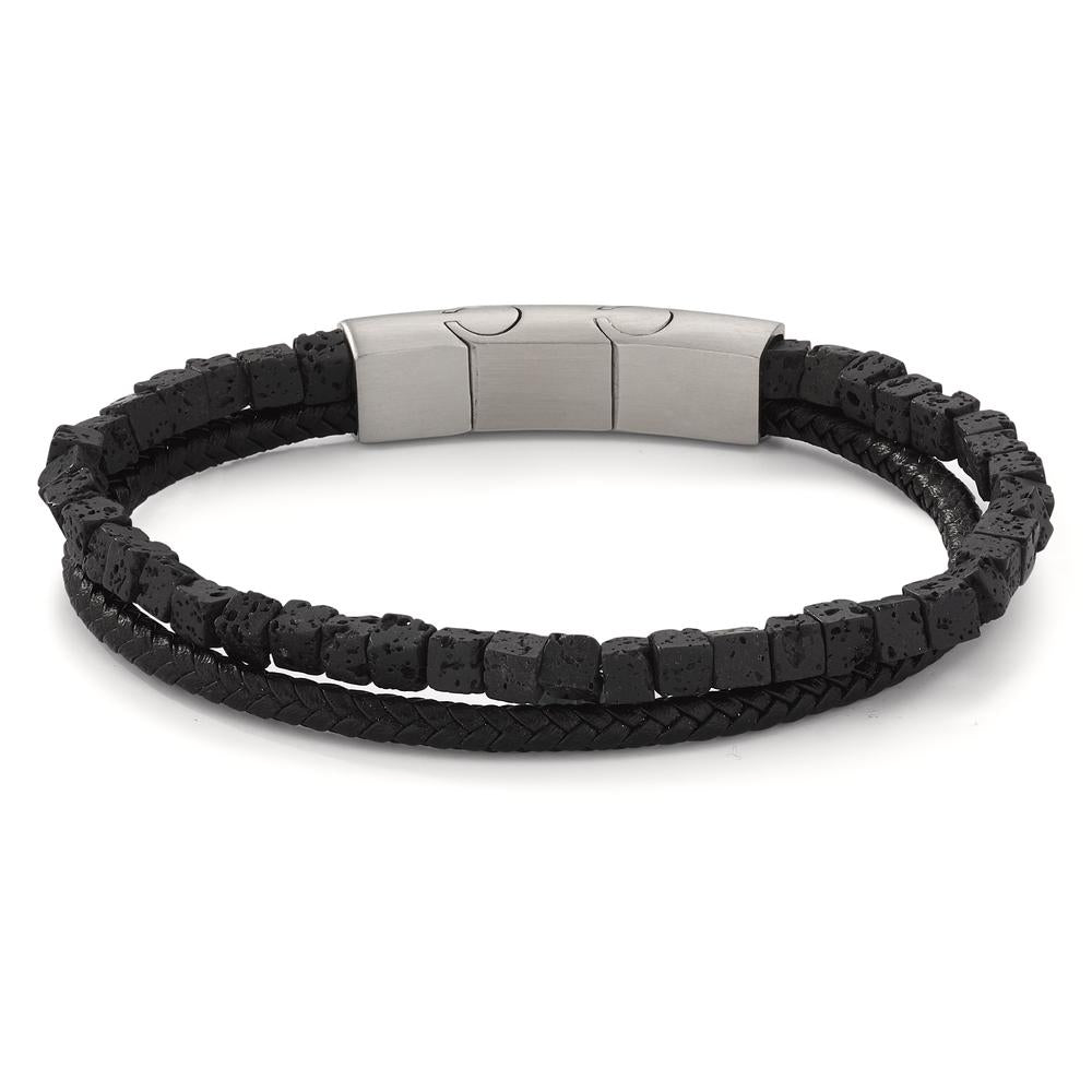 Pulsera Acero inoxidable, Cuero Lava 19.5-21 cm