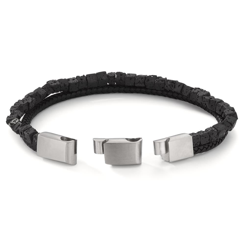 Pulsera Acero inoxidable, Cuero Lava 19.5-21 cm