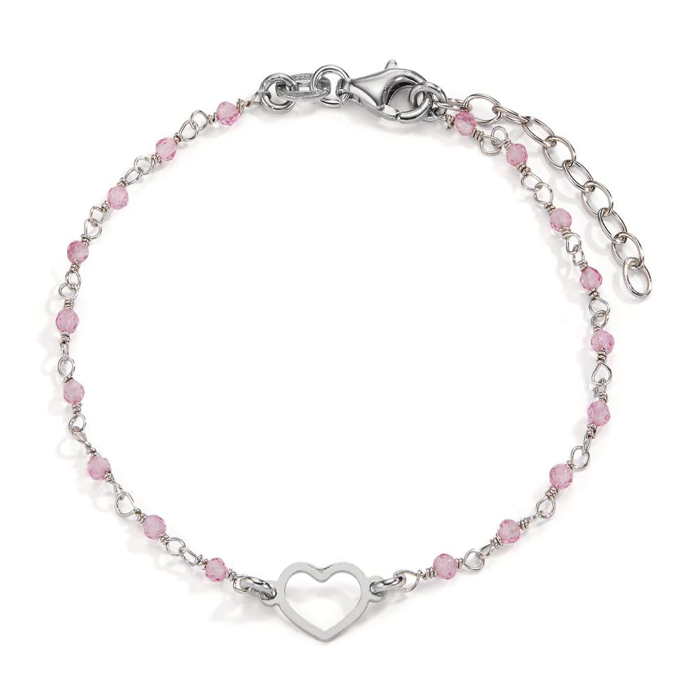 Pulsera Plata Cristal rosa, 18 piedras Rodio plateado Corazón 15.5-18.5 cm