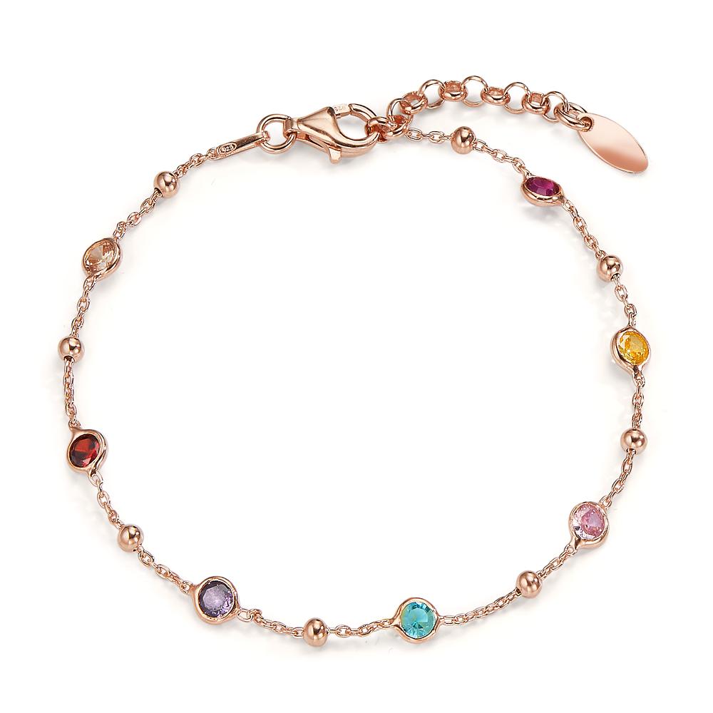 Pulsera Plata Circonita vistoso, 7 piedras Rosa Dorado 17-19 cm