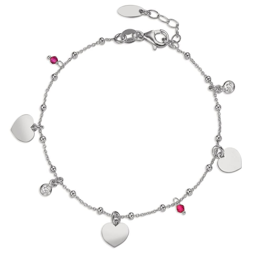 Pulsera Plata Circonita 4 piedras Rodio plateado Corazón 17-19 cm