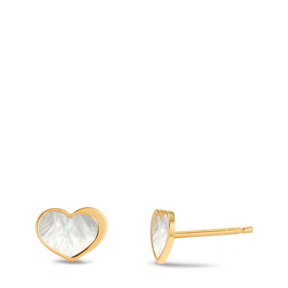 Pendientes Plata Amarillo Dorado Madre perla Corazón