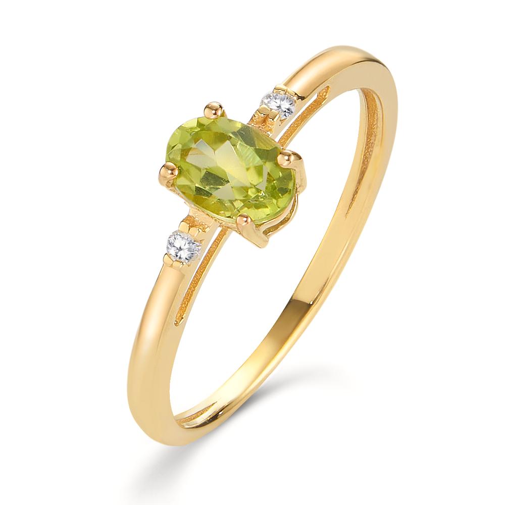 Anillo de dedo 750/oro amarillo de 18 quilates Peridoto 0.50 ct, Diamante 0.03 ct, 2 piedras, w-si