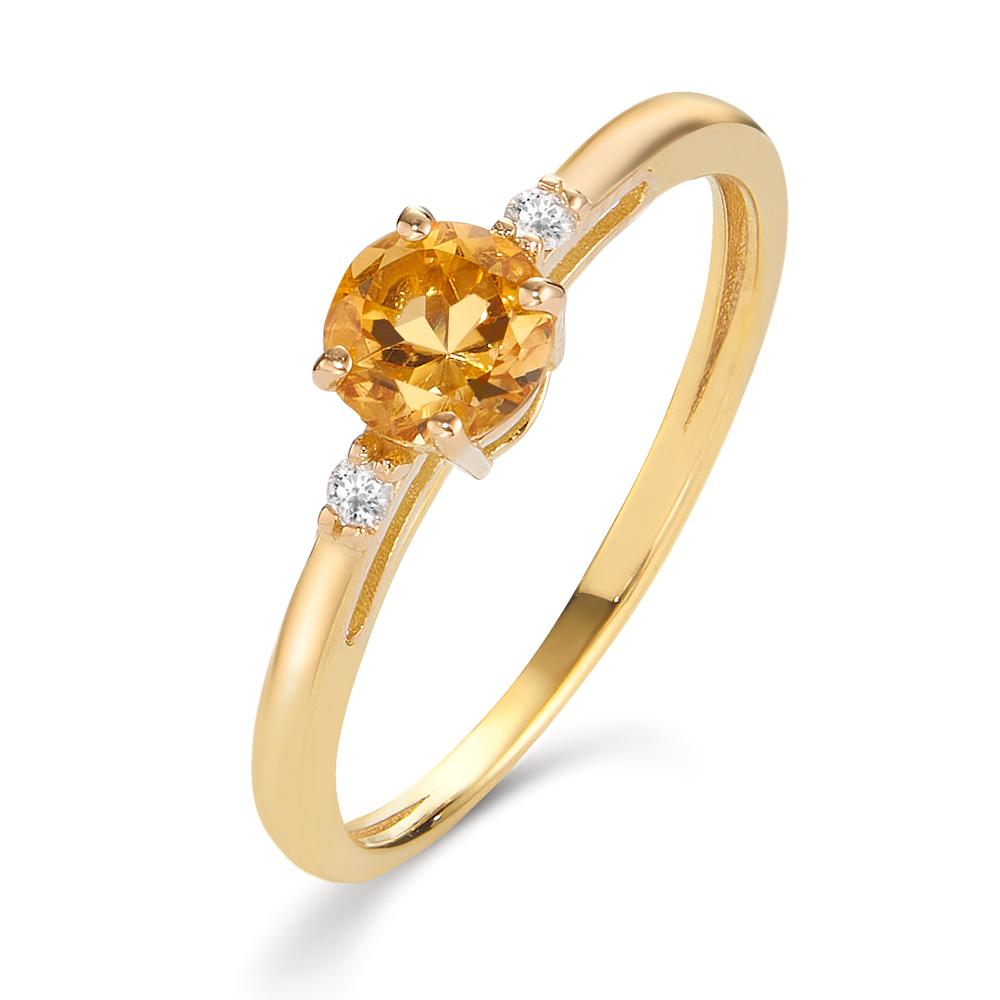 Anillo de dedo 750/oro amarillo de 18 quilates Citrino 0.50 ct, Diamante 0.032 ct, 2 piedras, w-si