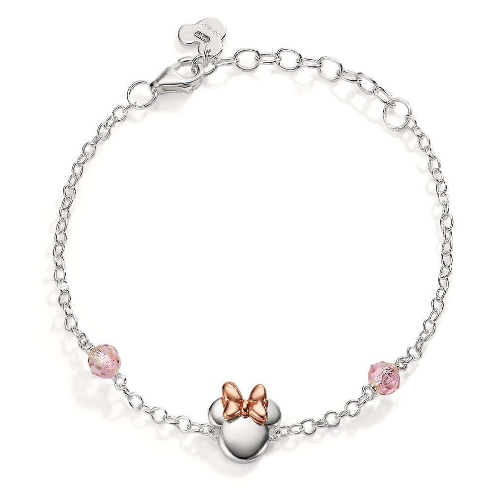 Pulsera Plata Circonita rosa, 2 piedras Rosa Bicolor 14-17 cm