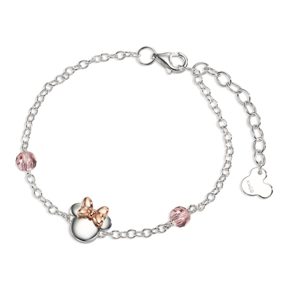 Pulsera Plata Circonita rosa, 2 piedras Rosa Bicolor 14-17 cm