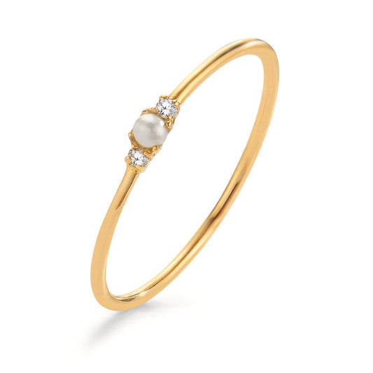 Anillo de dedo 750/oro amarillo de 18 quilates Diamante 0.02 ct, 2 piedras, w-si Perla cultivada de agua dulce