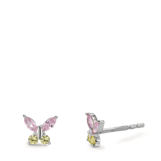 Pendientes Plata Circonita 8 piedras Rodio plateado Mariposa Ø7 mm