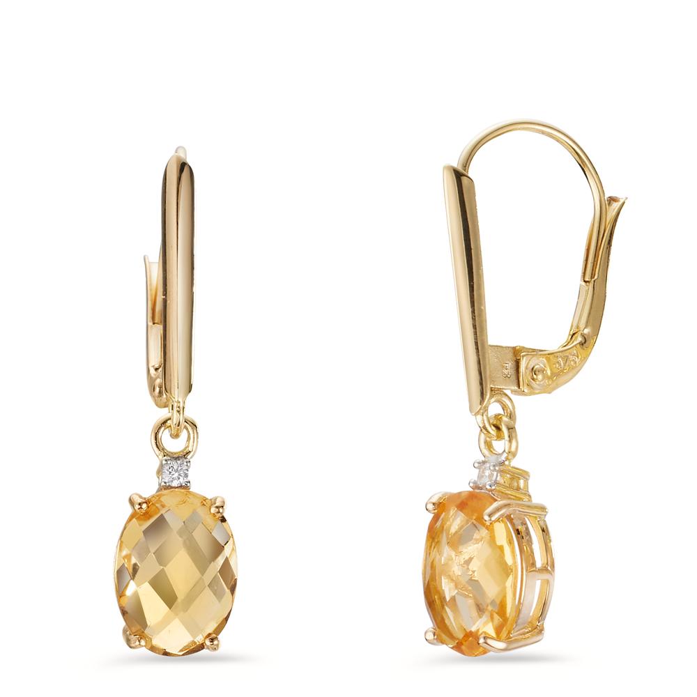 Pendientes Oro amarillo de 375/9K Citrino 2 piedras, Circonita 2 piedras