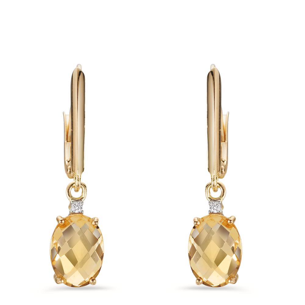 Pendientes Oro amarillo de 375/9K Citrino 2 piedras, Circonita 2 piedras