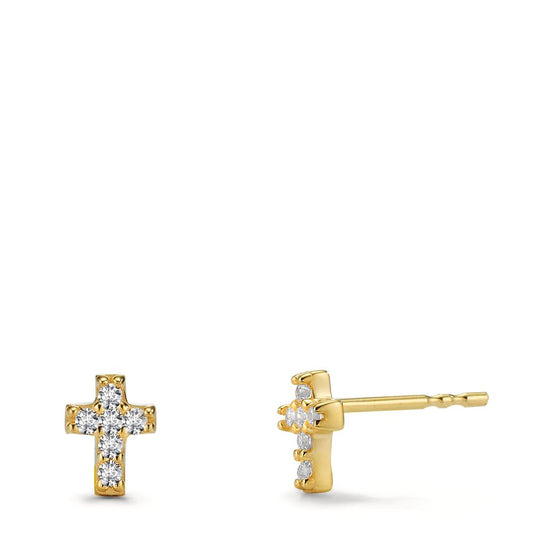 Pendientes Oro amarillo de 375/9K Circonita 12 piedras Cruz