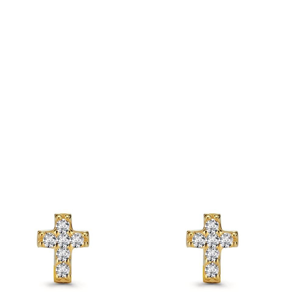 Pendientes Oro amarillo de 375/9K Circonita 12 piedras Cruz