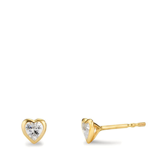 Pendientes Oro amarillo de 375/9K Circonita 2 piedras Corazón Ø5 mm