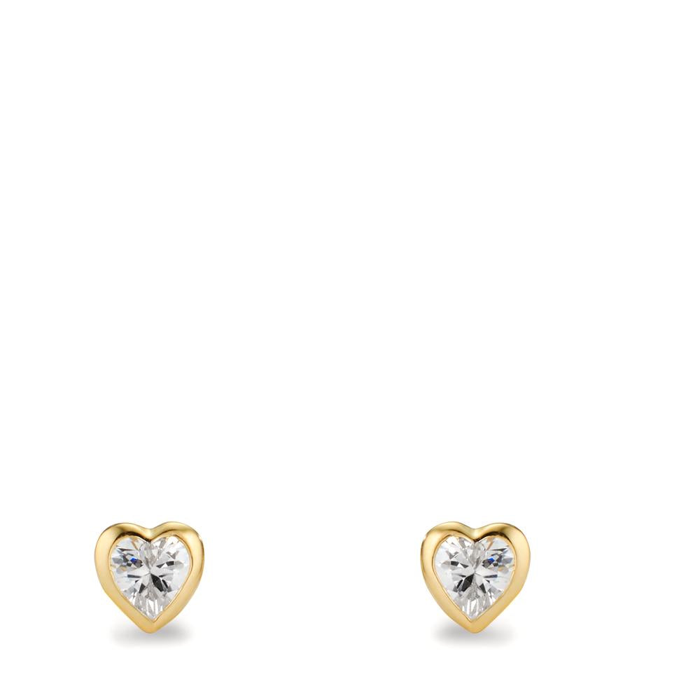 Pendientes Oro amarillo de 375/9K Circonita 2 piedras Corazón Ø5 mm